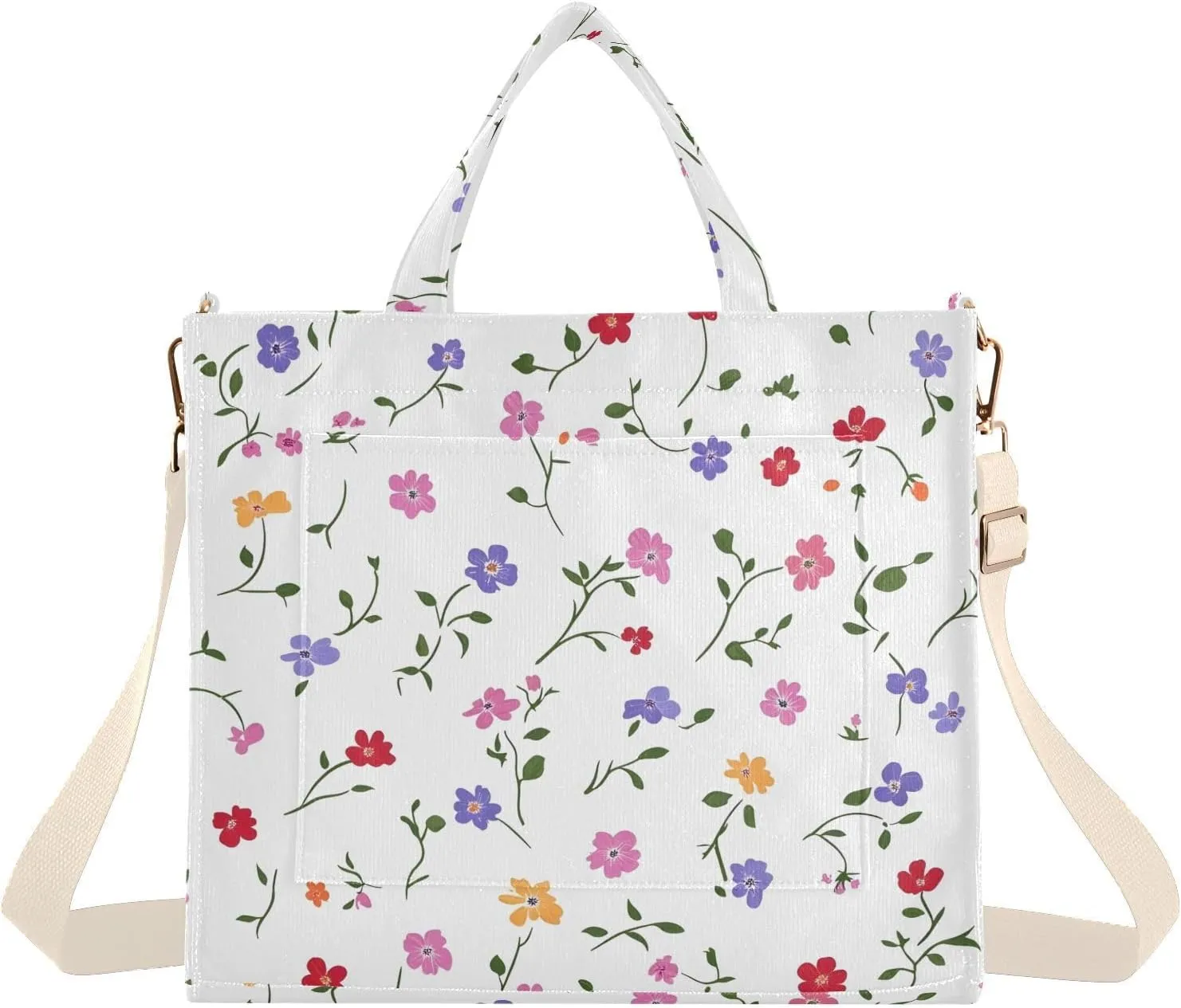 Simple Wildflower Corduroy Tote Bag for Women Hobo Crossbody Bag Purse Stylish Shoulder Handbag Messenger Bags, S