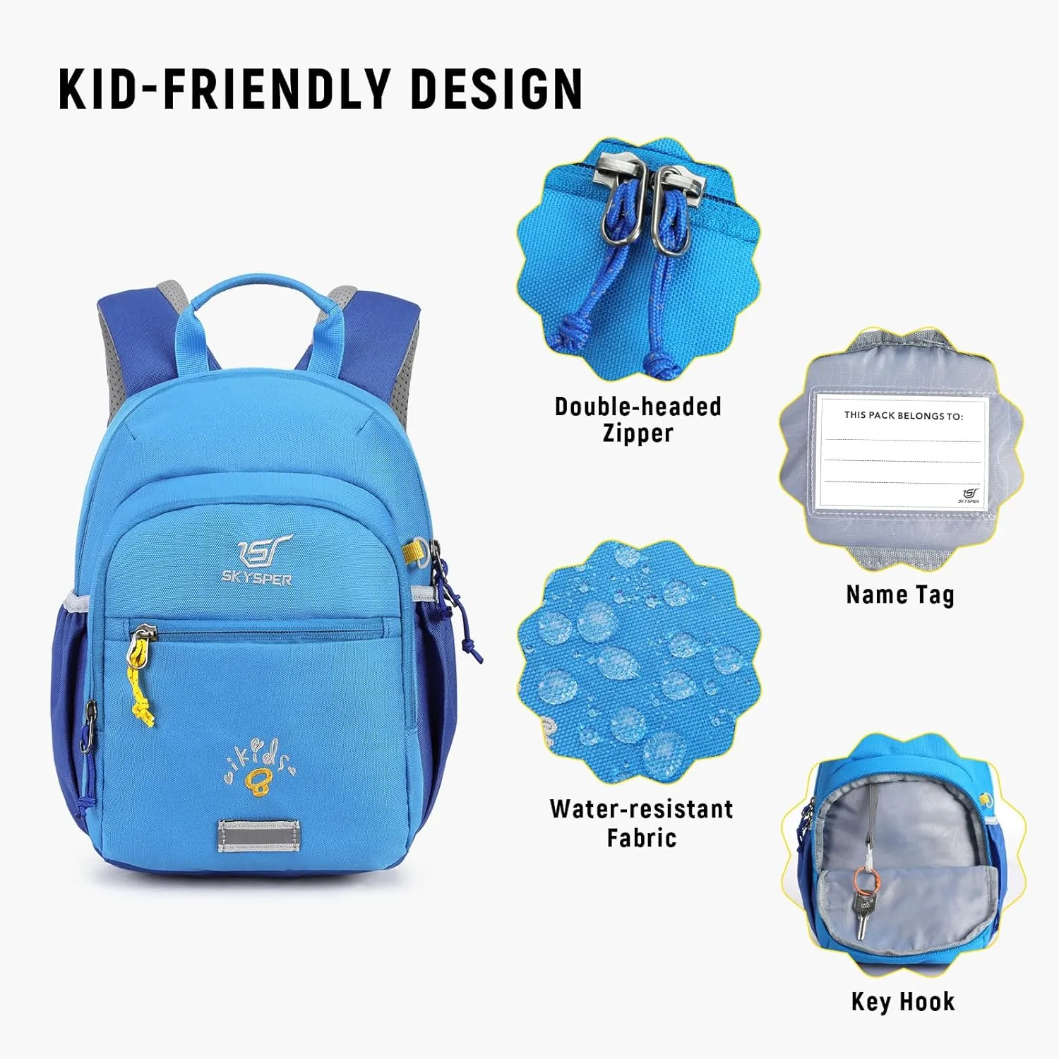 SKYSPER Toddler Backpack for Girls Boys Age 2-8, Cute Small Kids Backpack for Preschool Kindergarten and Travel, Blue