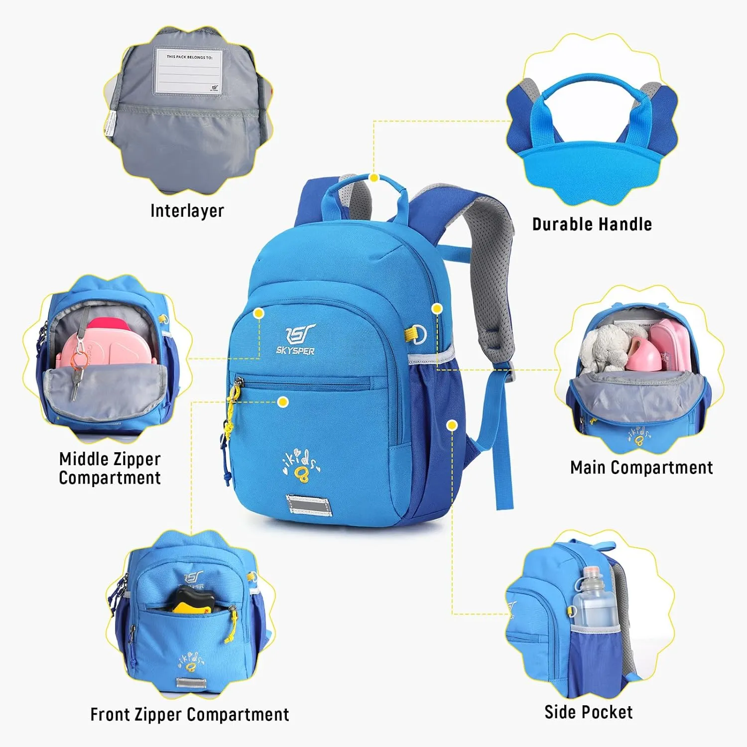 SKYSPER Toddler Backpack for Girls Boys Age 2-8, Cute Small Kids Backpack for Preschool Kindergarten and Travel, Blue