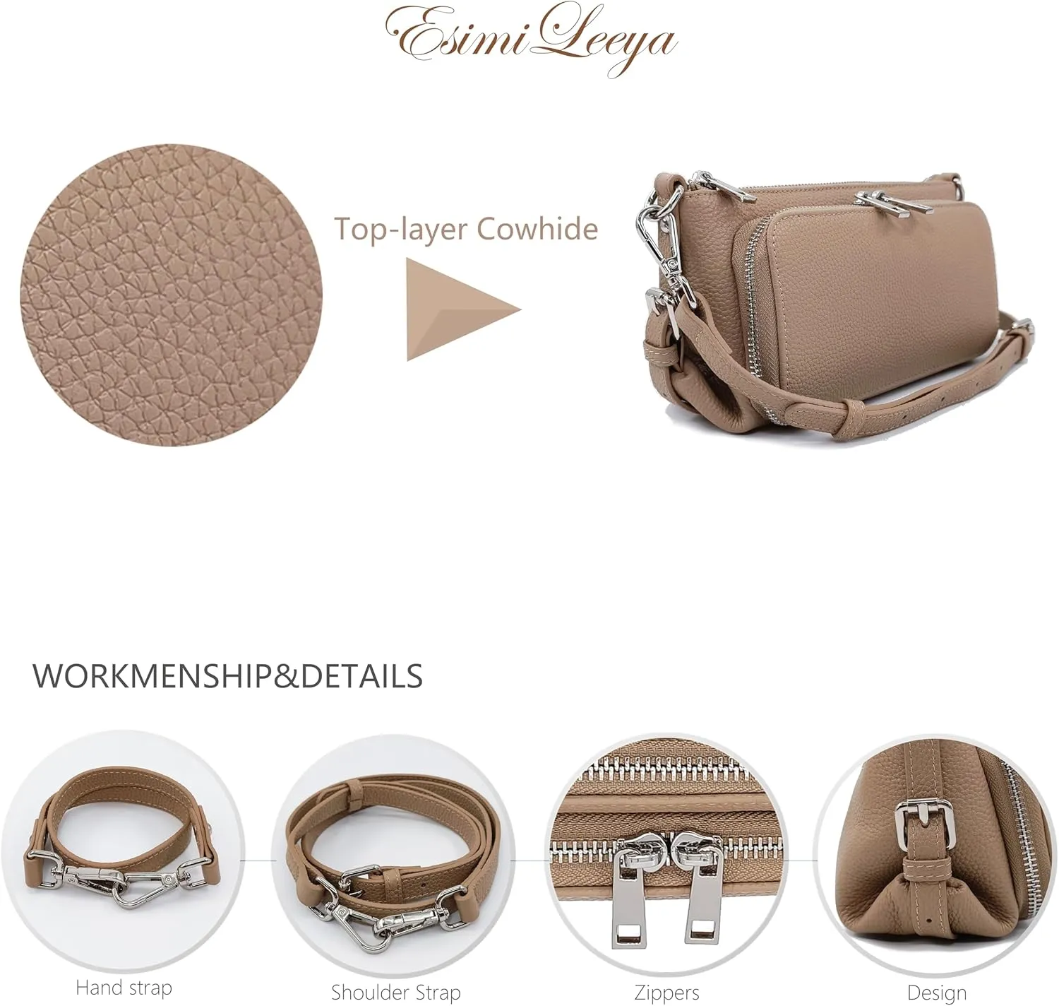 Small Compact Genuine Leather Crossbody Bag for Women Real Leather Purses for Women with Shoulder and Hand Strap