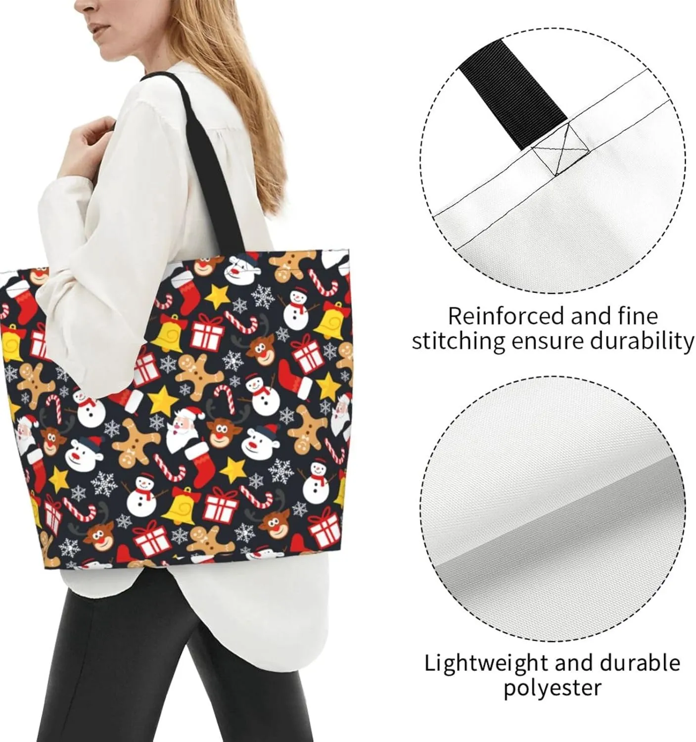 Snowflakes Christmas Gingerbread Man Women's Tote Bag Large Capacity Single Shoulder Bags Handbag for Shopping Work