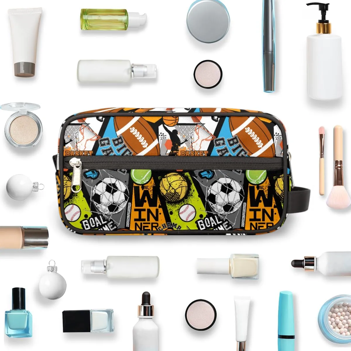 Soccer Football Travel Toiletry Bag for Boys, Waterproof Shaving Bag for Men, Hanging Dopp Kit with Large Capacity for Travel,Sports Shower