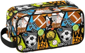 Soccer Football Travel Toiletry Bag for Boys, Waterproof Shaving Bag for Men, Hanging Dopp Kit with Large Capacity for Travel,Sports Shower