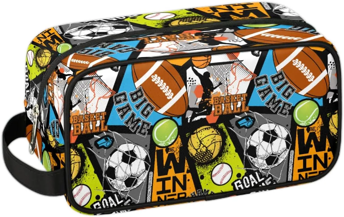 Soccer Football Travel Toiletry Bag for Boys, Waterproof Shaving Bag for Men, Hanging Dopp Kit with Large Capacity for Travel,Sports Shower