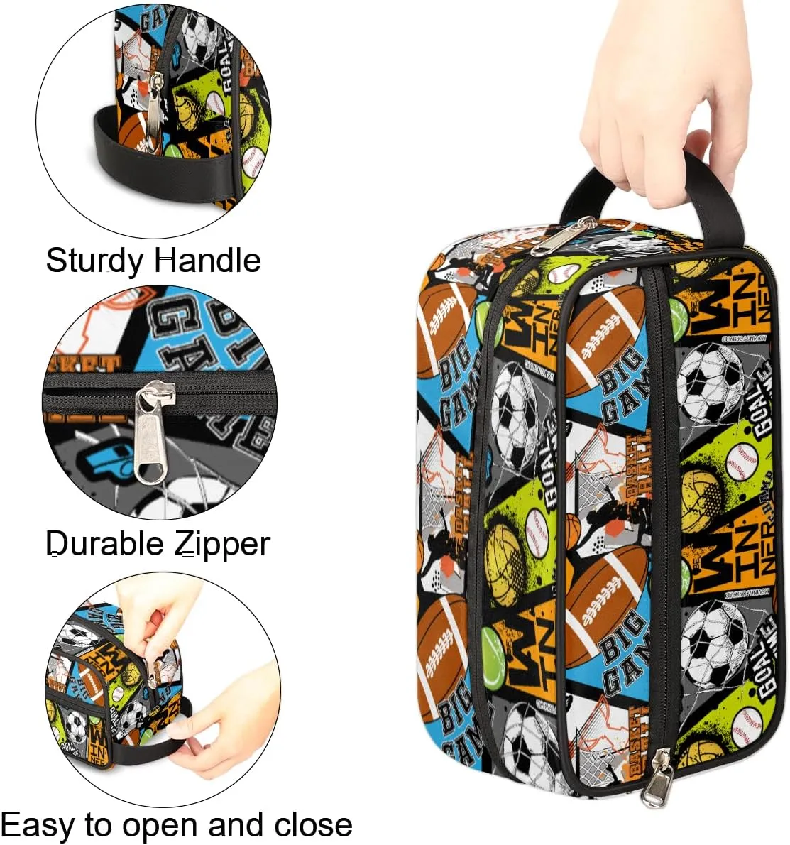 Soccer Football Travel Toiletry Bag for Boys, Waterproof Shaving Bag for Men, Hanging Dopp Kit with Large Capacity for Travel,Sports Shower