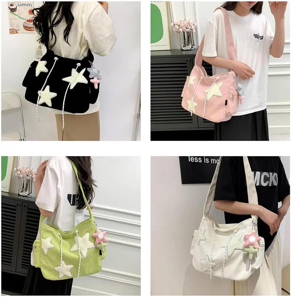 Solarix Crossbody Bag, Solarix Bag, Y2k Star Tote Hobo Bag, Large Capacity Corduroy, Fashionable Versatile Commuting Cute Bag