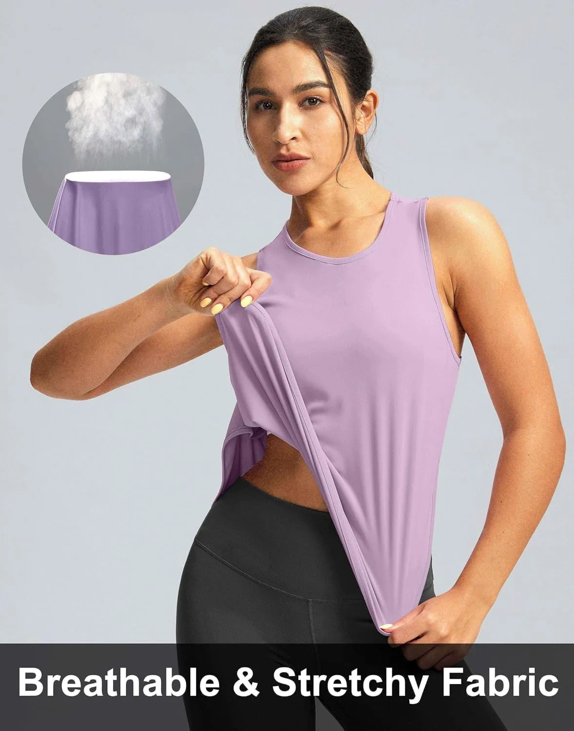 Soothfeel Women's Workout Tank Tops Racerback Sleeveless Running Tennis Shirt Loose Fit Sports Gym Exercise Yoga Athletic Top