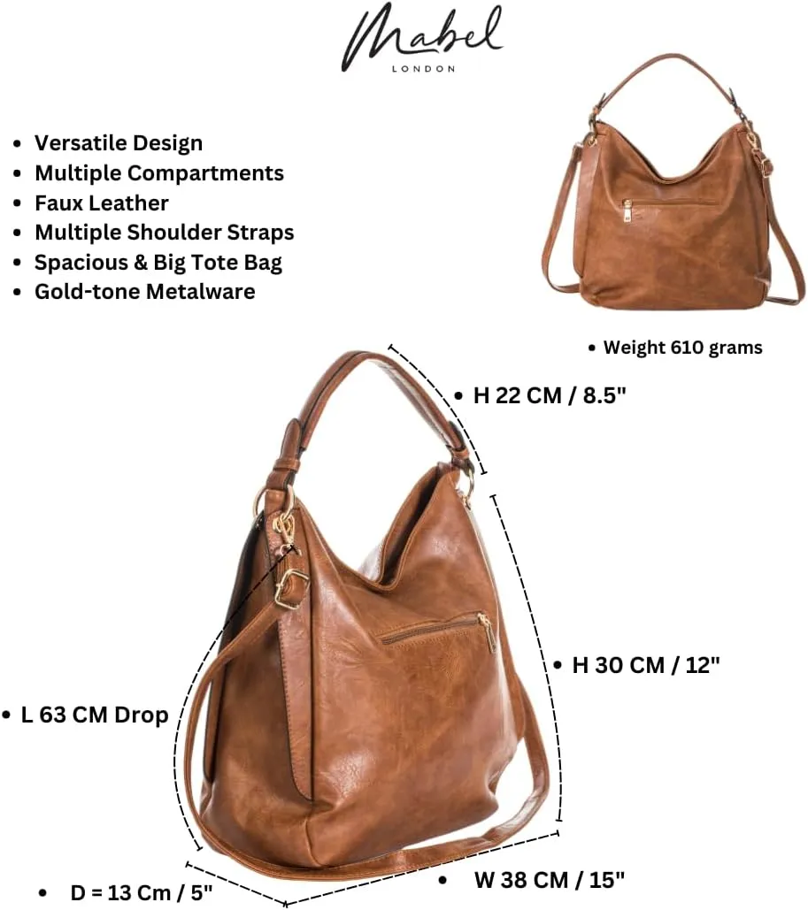 Spacious Vegan Leather Slouch Shoulder Bag for Women  Large Everyday Tote with Compartments & Zip Top  Trinity