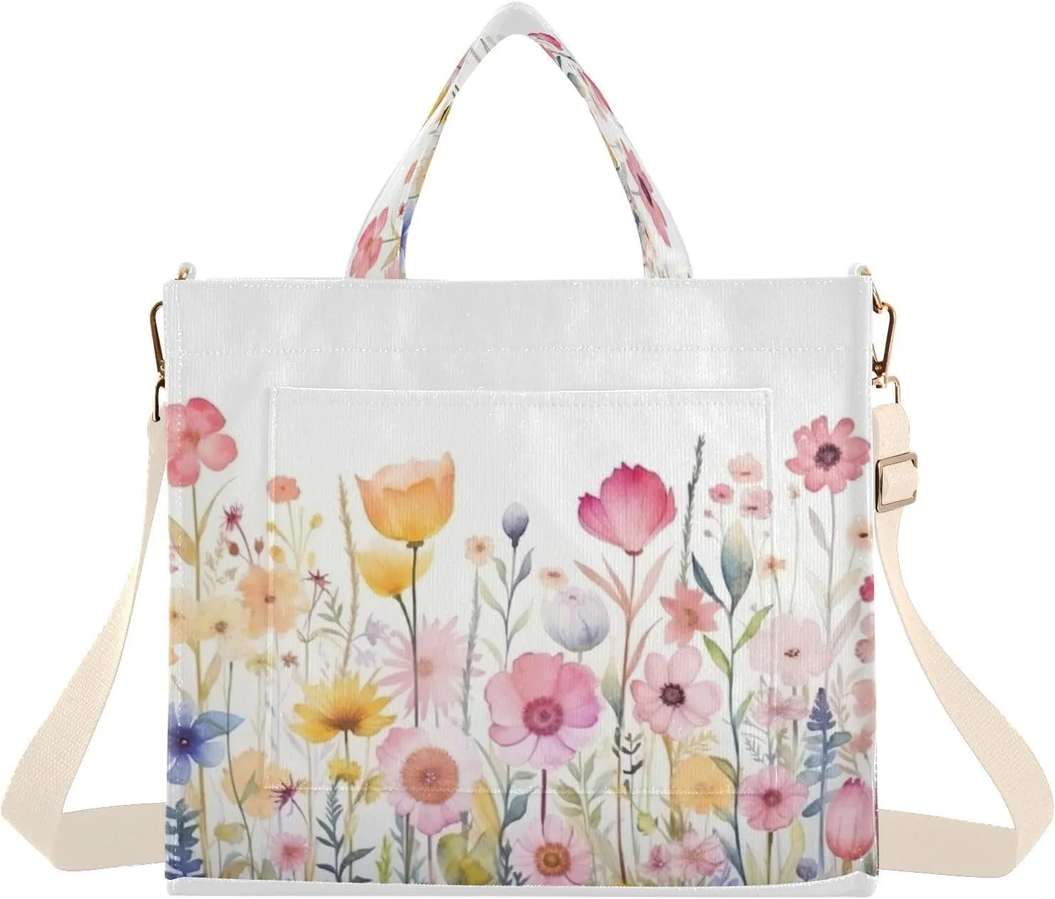 Spring Wildflowers Corduroy Tote Bag for Women Hobo Crossbody Bag Purse Stylish Shoulder Handbag Messenger Bags, S