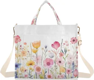 Spring Wildflowers Corduroy Tote Bag for Women Hobo Crossbody Bag Purse Stylish Shoulder Handbag Messenger Bags, S