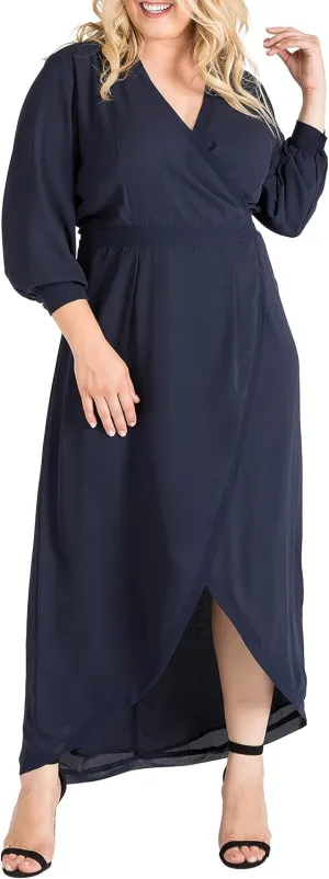 Standards & Practices Women's Plus Size Grey Mauve Short Sleeve V-Neck Wrap Dress Maxi Length
