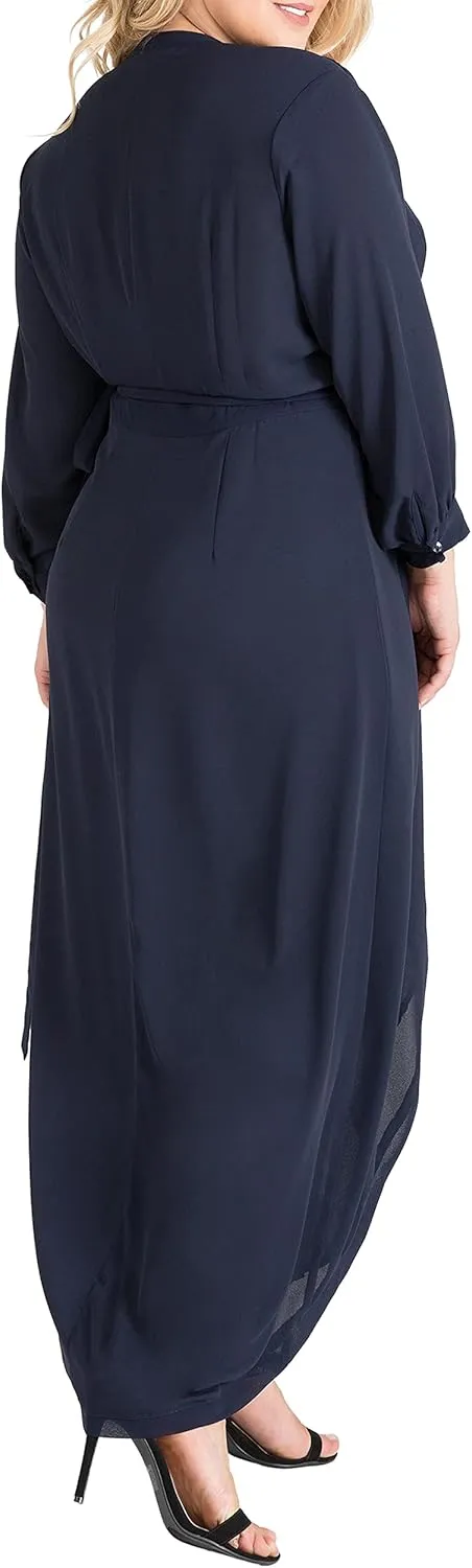 Standards & Practices Women's Plus Size Grey Mauve Short Sleeve V-Neck Wrap Dress Maxi Length