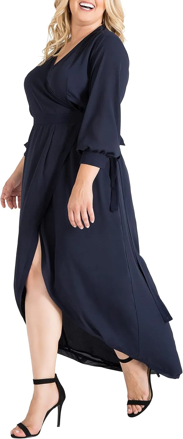 Standards & Practices Women's Plus Size Grey Mauve Short Sleeve V-Neck Wrap Dress Maxi Length