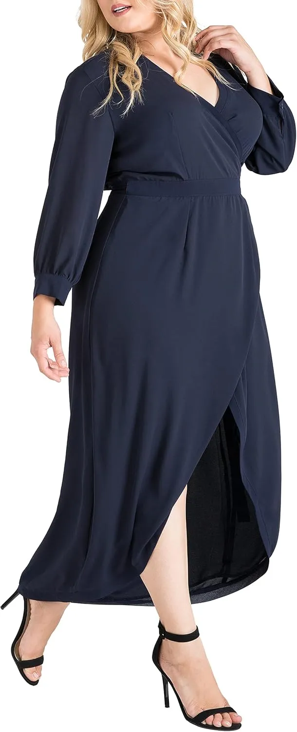 Standards & Practices Women's Plus Size Grey Mauve Short Sleeve V-Neck Wrap Dress Maxi Length