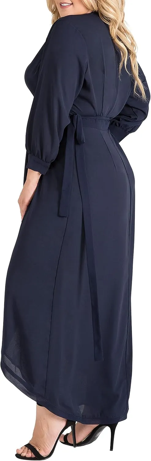 Standards & Practices Women's Plus Size Grey Mauve Short Sleeve V-Neck Wrap Dress Maxi Length