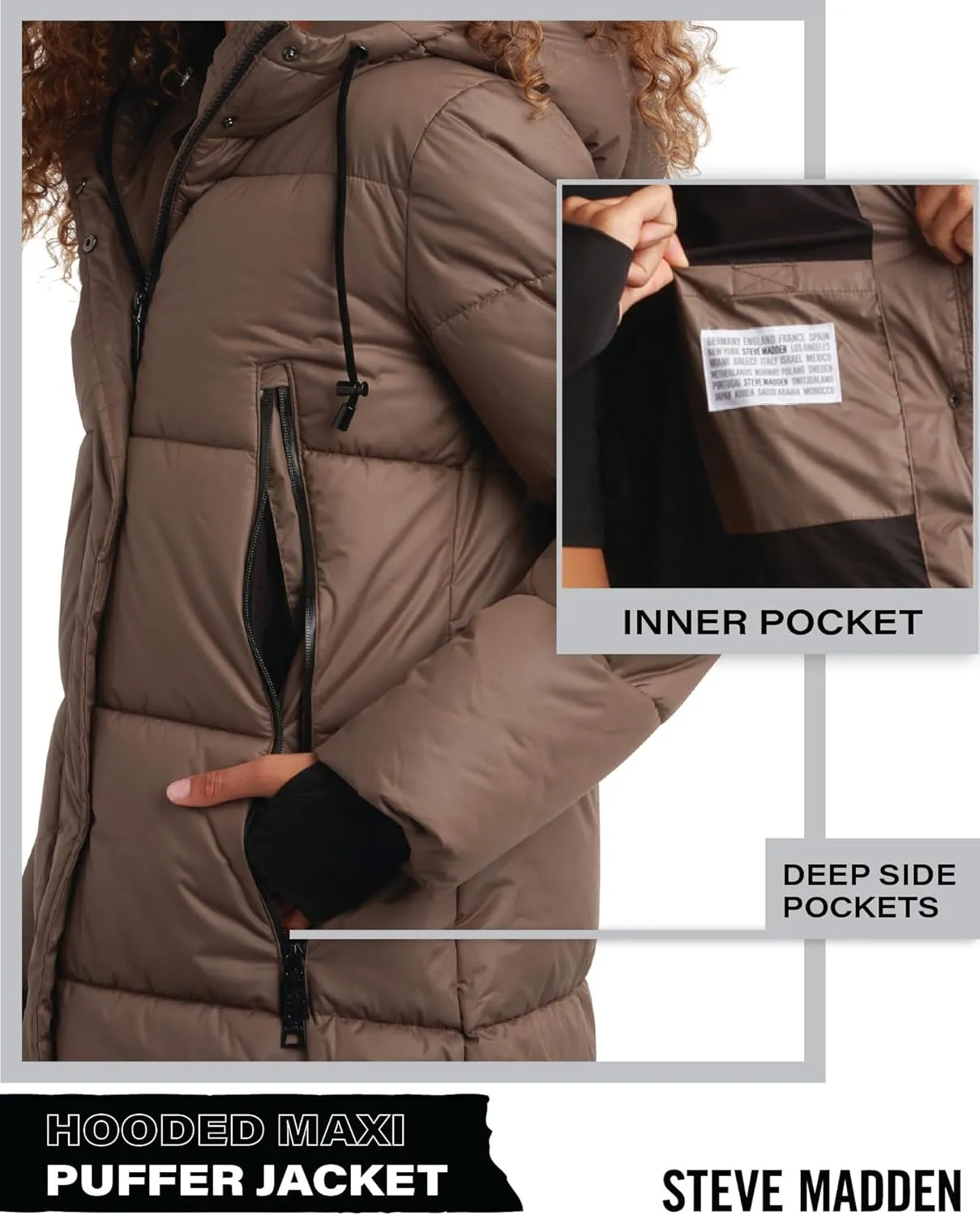 Steve Madden Women's Maxi Puffer Jacket - Heavyweight Insulated Long Winter Coat with Hood and Weatherproof Zippers (S-XL)