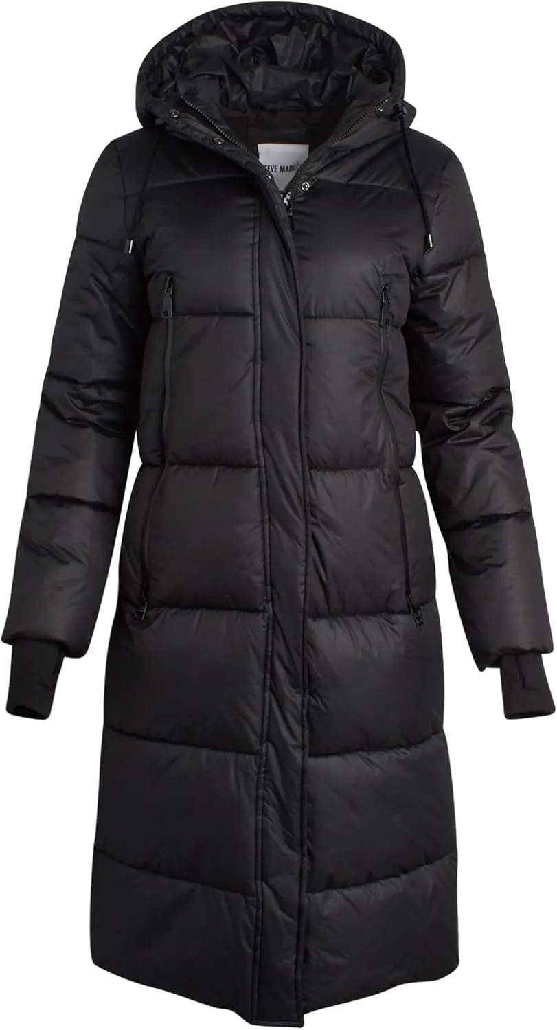 Steve Madden Women's Maxi Puffer Jacket - Heavyweight Insulated Long Winter Coat with Hood and Weatherproof Zippers (S-XL)