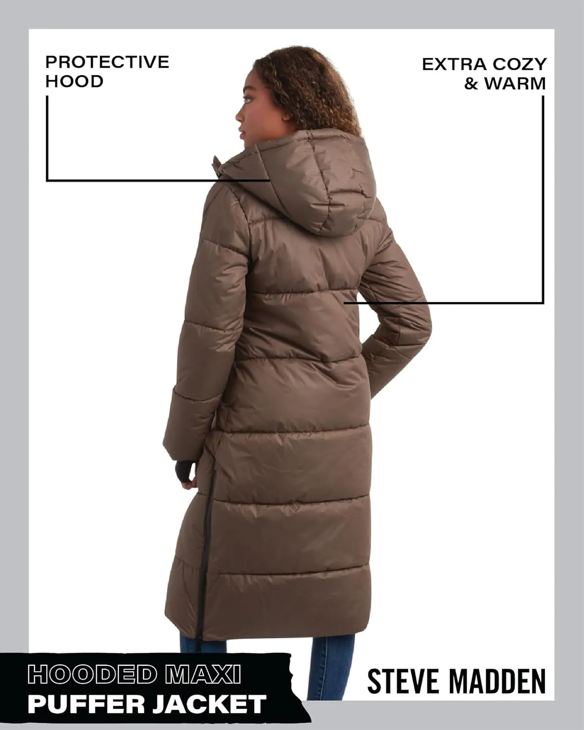 Steve Madden Women's Maxi Puffer Jacket - Heavyweight Insulated Long Winter Coat with Hood and Weatherproof Zippers (S-XL)