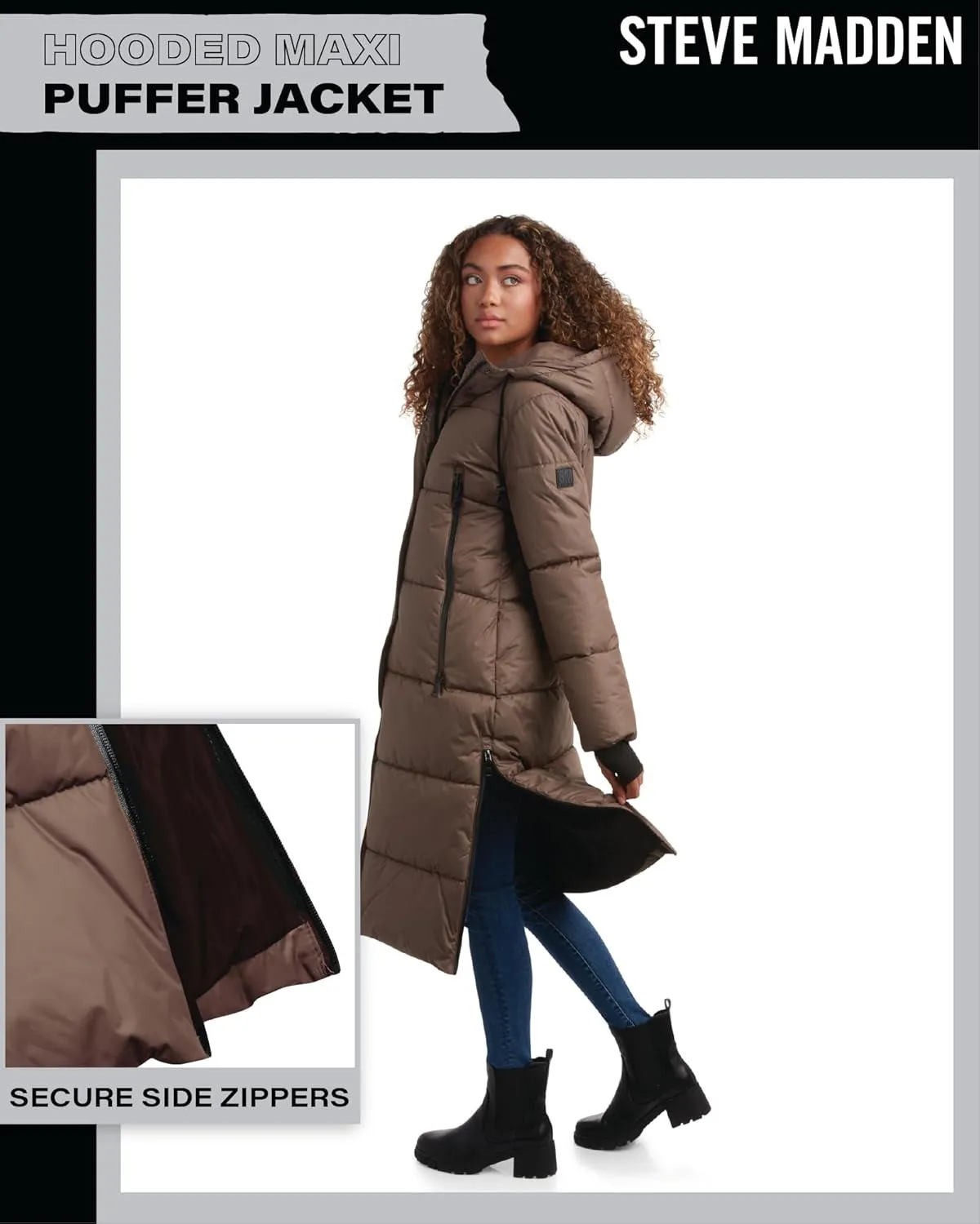 Steve Madden Women's Maxi Puffer Jacket - Heavyweight Insulated Long Winter Coat with Hood and Weatherproof Zippers (S-XL)