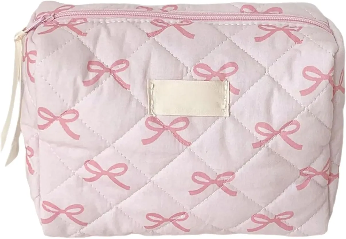 Storage BagsBowknot Print Cosmetic Bag for Women Fashionable Toiletry Organiser Spacious Zippered Makeup Holder for Daily Use