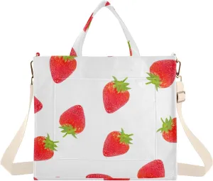 Strawberry Red White Corduroy Tote Bag for Women Hobo Crossbody Bag Purse Stylish Shoulder Handbag Messenger Bags, S