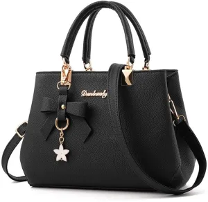 Stylish Womens PU Leather Top Handle Satchel Handbag with Bow Pendant - Versatile Zipper Tote & Crossbody Bag in Green