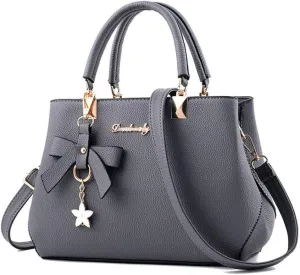 Stylish Womens PU Leather Top Handle Satchel Handbag with Bow Pendant - Versatile Zipper Tote & Crossbody Bag in Green