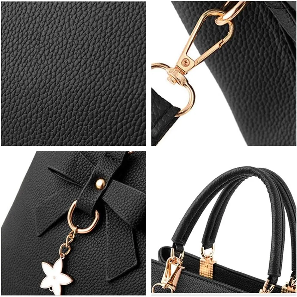 Stylish Womens PU Leather Top Handle Satchel Handbag with Bow Pendant - Versatile Zipper Tote & Crossbody Bag in Green