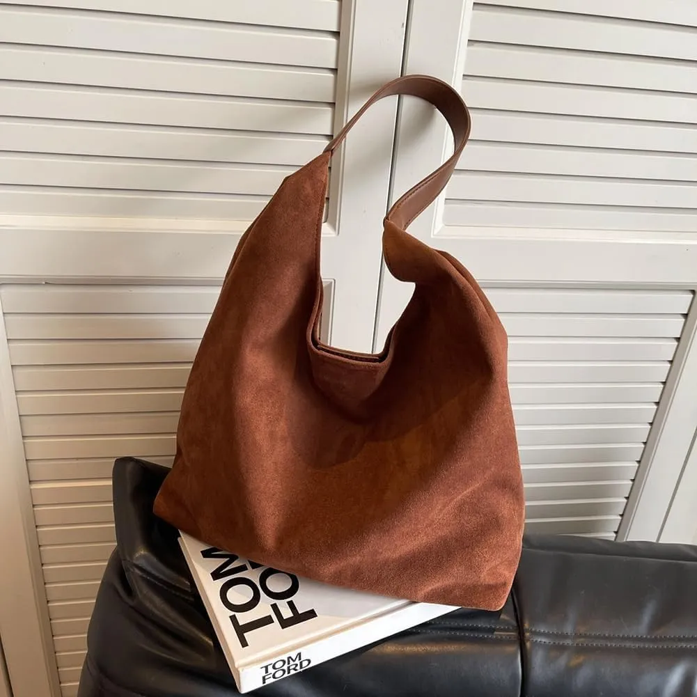 Suede Hobo Bag for Women 2025 - Slouchy Shoulder Tote Handbag with Spacious Compartments