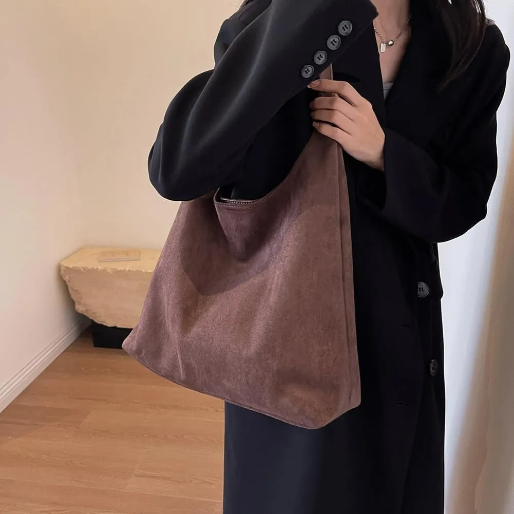 Suede Hobo Bag for Women 2025 - Slouchy Shoulder Tote Handbag with Spacious Compartments