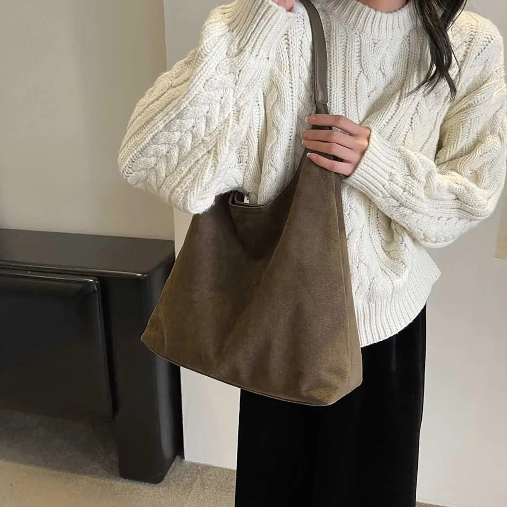 Suede Hobo Bag for Women 2025 - Slouchy Shoulder Tote Handbag with Spacious Compartments