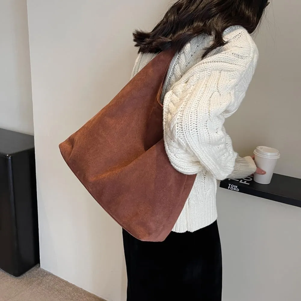 Suede Hobo Bag for Women 2025 - Slouchy Shoulder Tote Handbag with Spacious Compartments