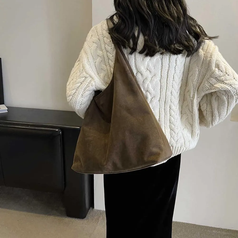 Suede Hobo Bag for Women 2025 - Slouchy Shoulder Tote Handbag with Spacious Compartments