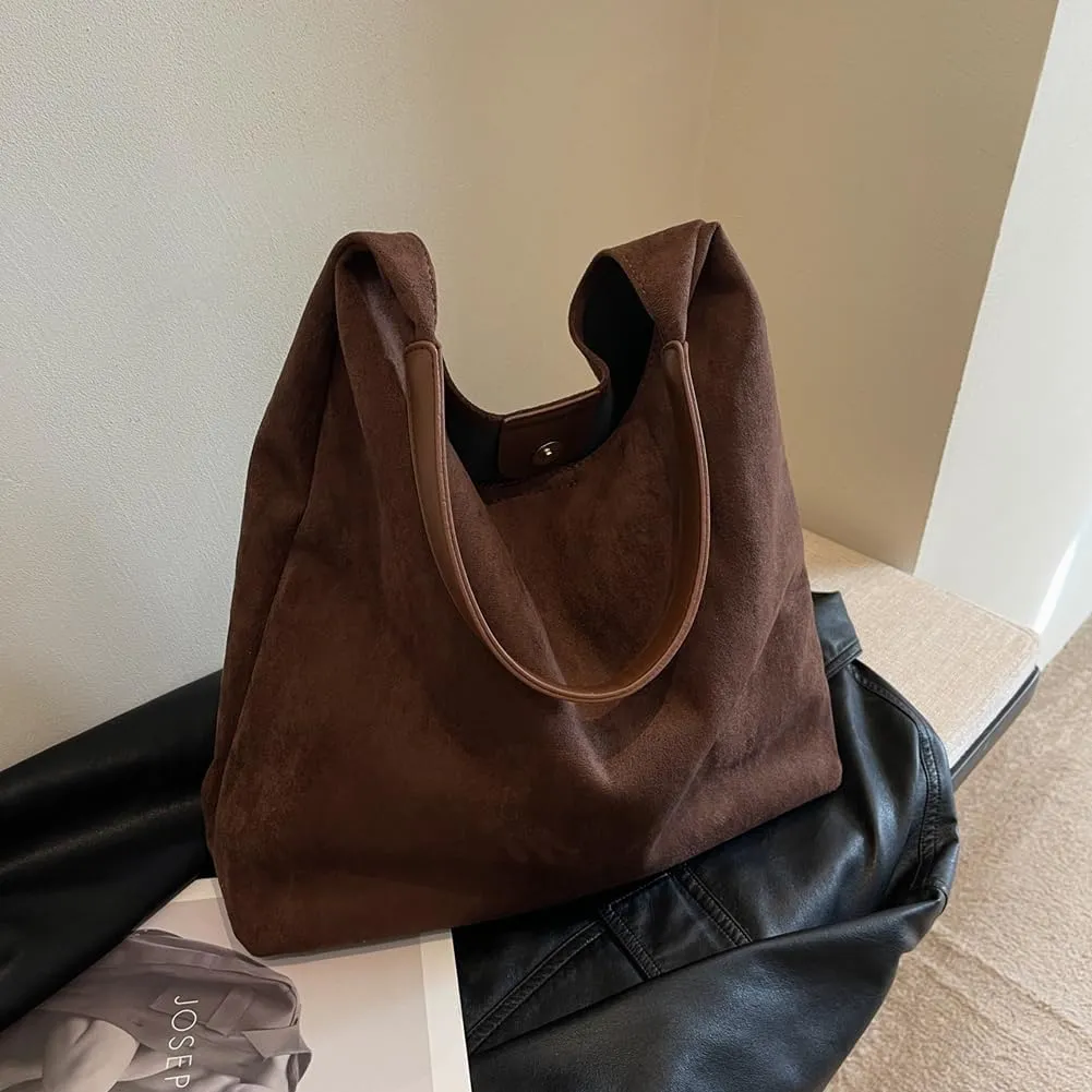 Suede Hobo Bag for Women 2025 - Slouchy Shoulder Tote Handbag with Spacious Compartments