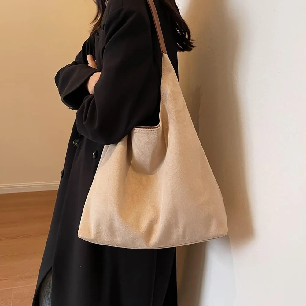 Suede Hobo Bag for Women 2025 - Slouchy Shoulder Tote Handbag with Spacious Compartments