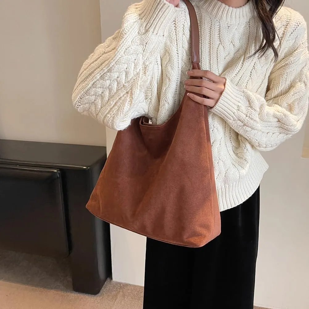 Suede Hobo Bag for Women 2025 - Slouchy Shoulder Tote Handbag with Spacious Compartments