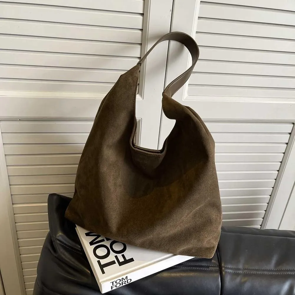 Suede Hobo Bag for Women 2025 - Slouchy Shoulder Tote Handbag with Spacious Compartments