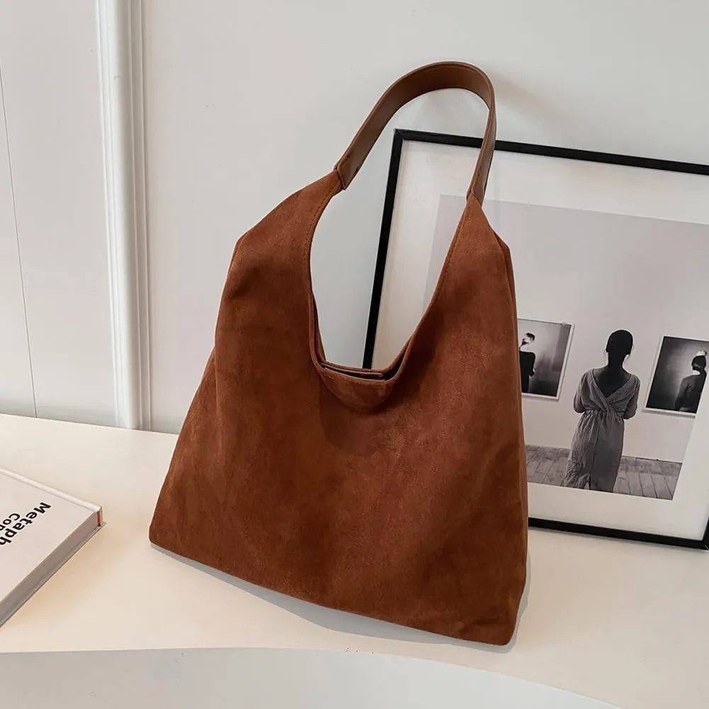 Suede Hobo Bag for Women 2025 - Slouchy Shoulder Tote Handbag with Spacious Compartments