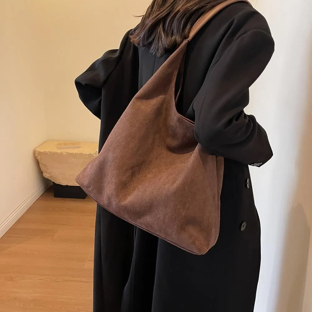 Suede Hobo Bag for Women 2025 - Slouchy Shoulder Tote Handbag with Spacious Compartments