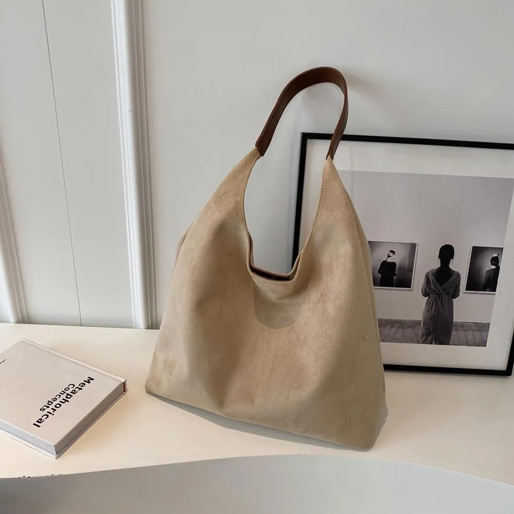 Suede Hobo Bag for Women 2025 - Slouchy Shoulder Tote Handbag with Spacious Compartments