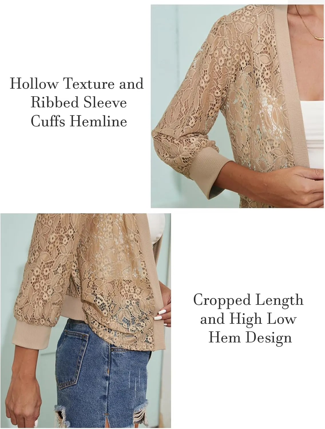 Tanou 2025 Women's Sheer Floral Lace Shrug Cardigans Sweaters Cropped Lightweight 3/4 Sleeves Bolero Shawl