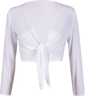 Tie Knot Up Shrug Front Cropped Bolero Shrugs Cardigan Wrap Women's Ladies Long Full Sleeve Open Top