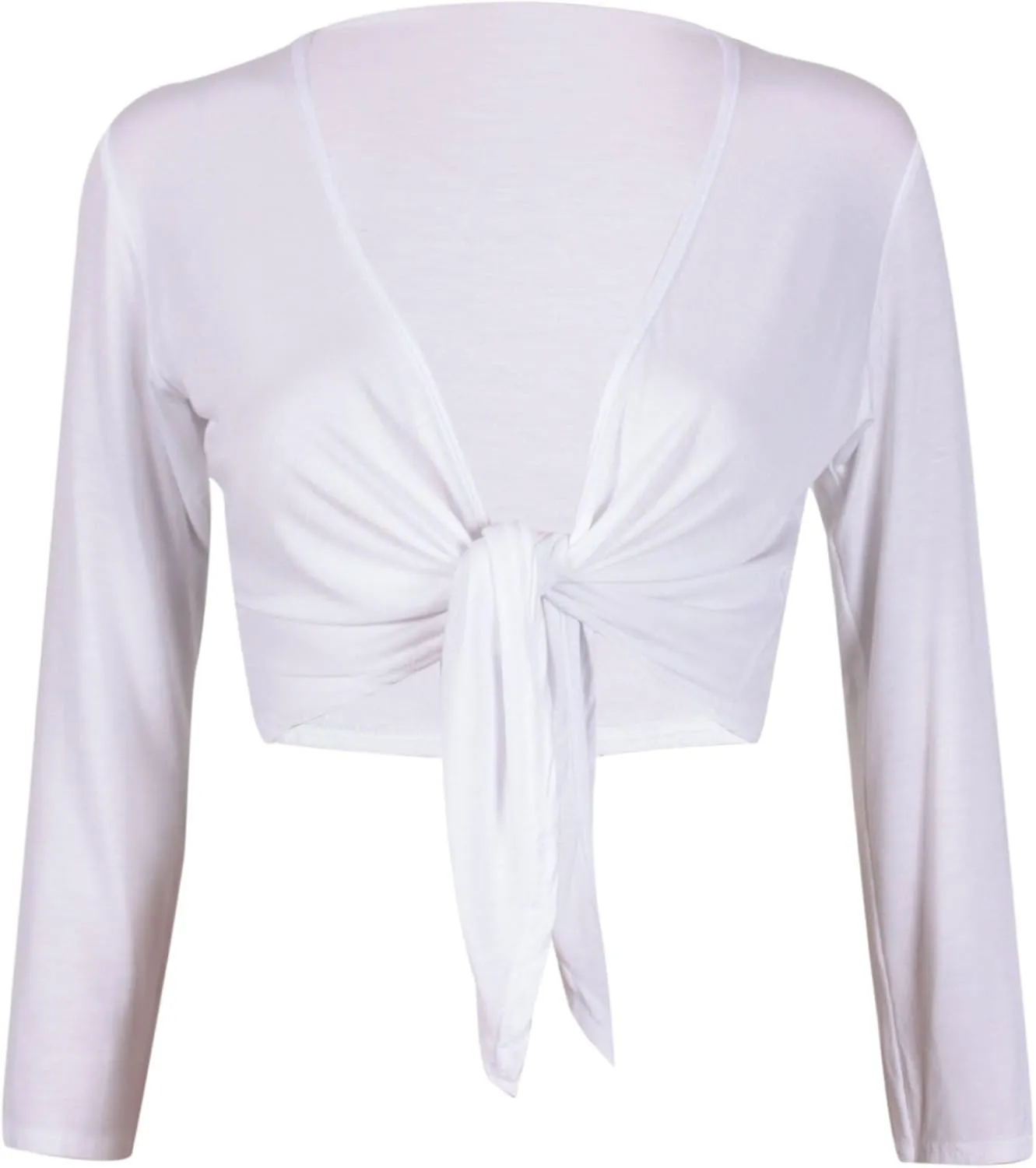 Tie Knot Up Shrug Front Cropped Bolero Shrugs Cardigan Wrap Women's Ladies Long Full Sleeve Open Top