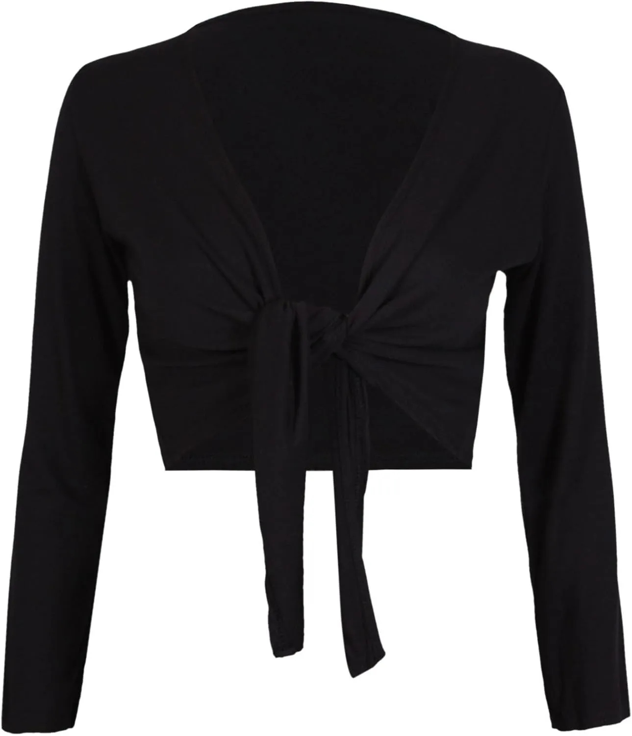 Tie Knot Up Shrug Front Cropped Bolero Shrugs Cardigan Wrap Women's Ladies Long Full Sleeve Open Top