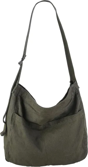 Tote Bag for Women Canvas Crossbody Shoulder Handbag with Multiple Pockets Casual Purse Messenger Bags Travel Work