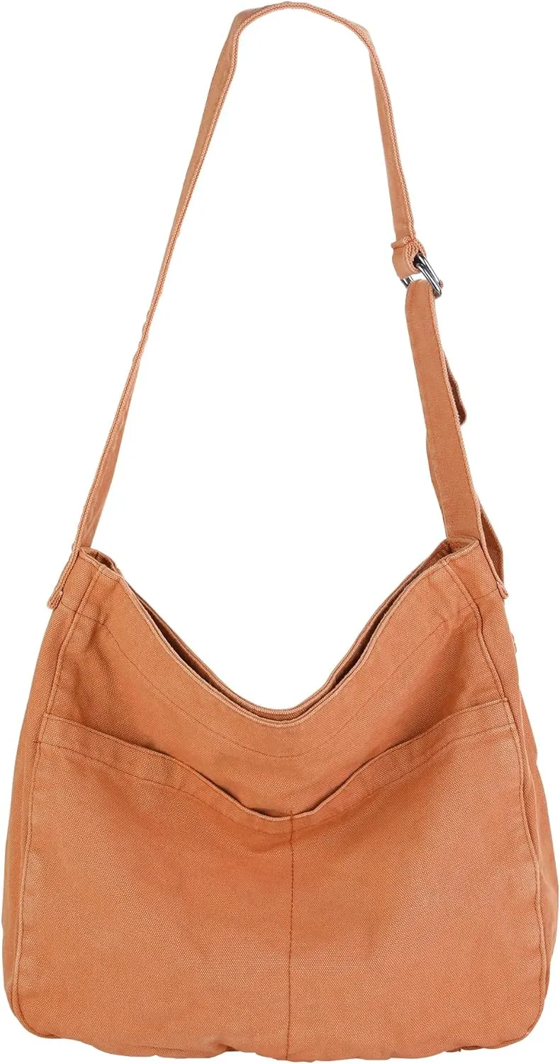 Tote Bag for Women Canvas Crossbody Shoulder Handbag with Multiple Pockets Casual Purse Messenger Bags Travel Work