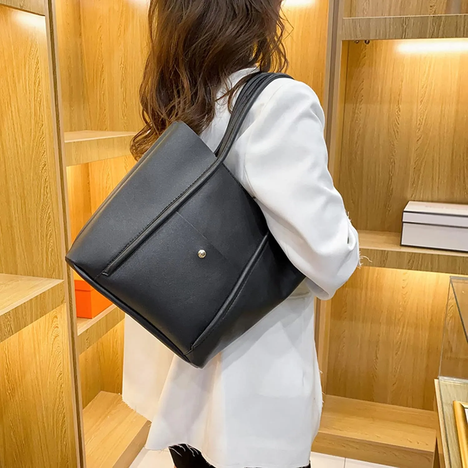 Tote Bag For Women Elegant Leather Solid Color Shoulder Bag Zipper Plus Large Bag Hand Bag For Travel Essential X