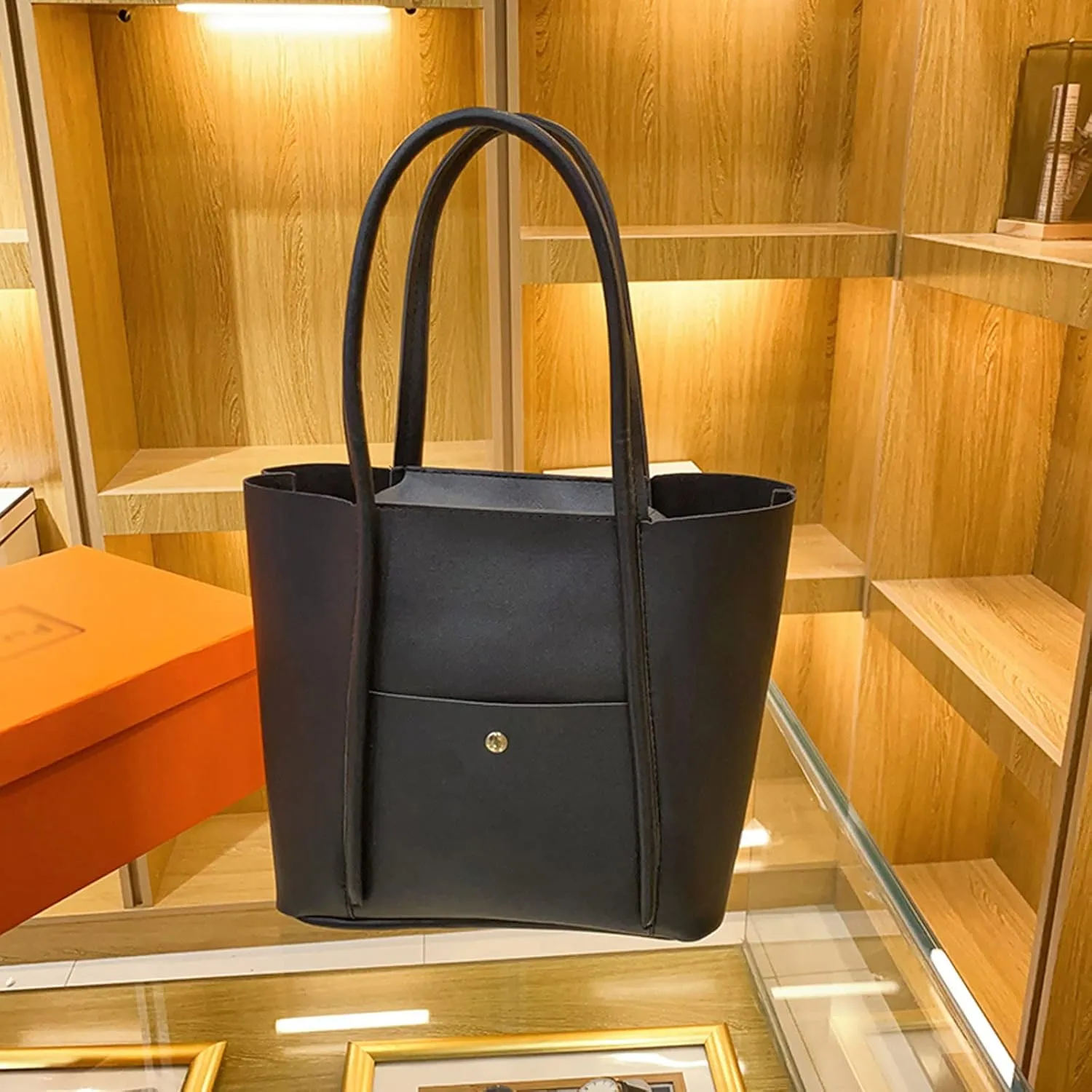 Tote Bag For Women Elegant Leather Solid Color Shoulder Bag Zipper Plus Large Bag Hand Bag For Travel Essential X