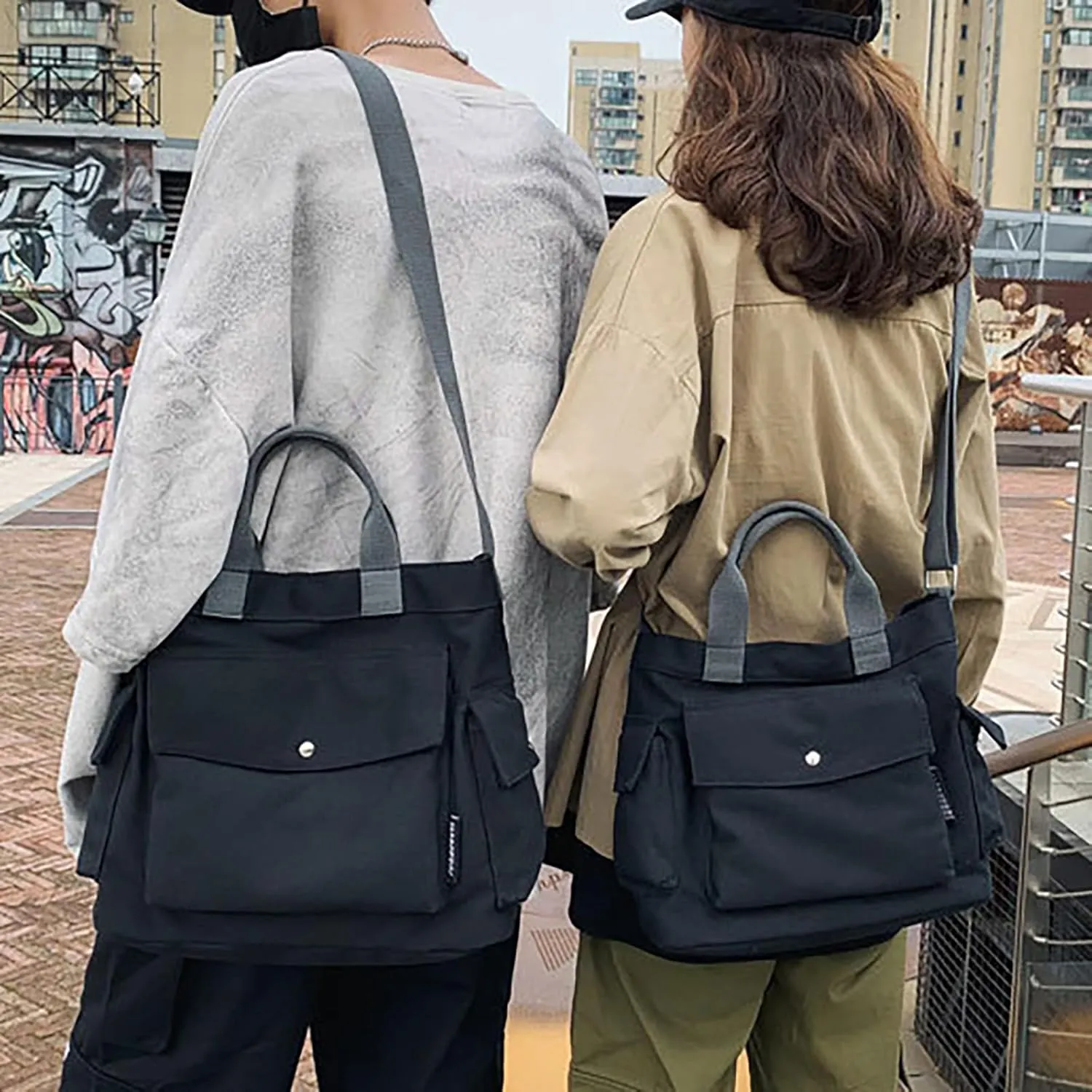 Tote Bag For Women Large Capacity Canvas Handbag Letter Printed Shoulder Messenger Bag Crossbody Bags For Shopping