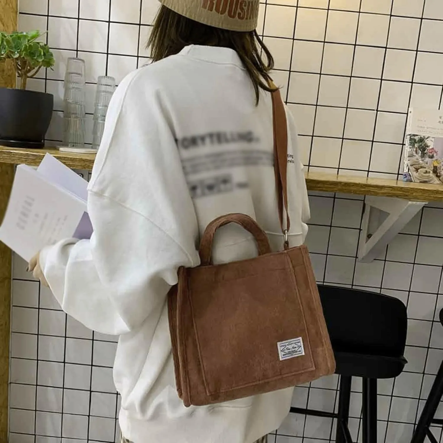 Tote Bag For Women Large Capacity Canvas Handbag Letter Printed Shoulder Messenger Bag Crossbody Bags For Shopping
